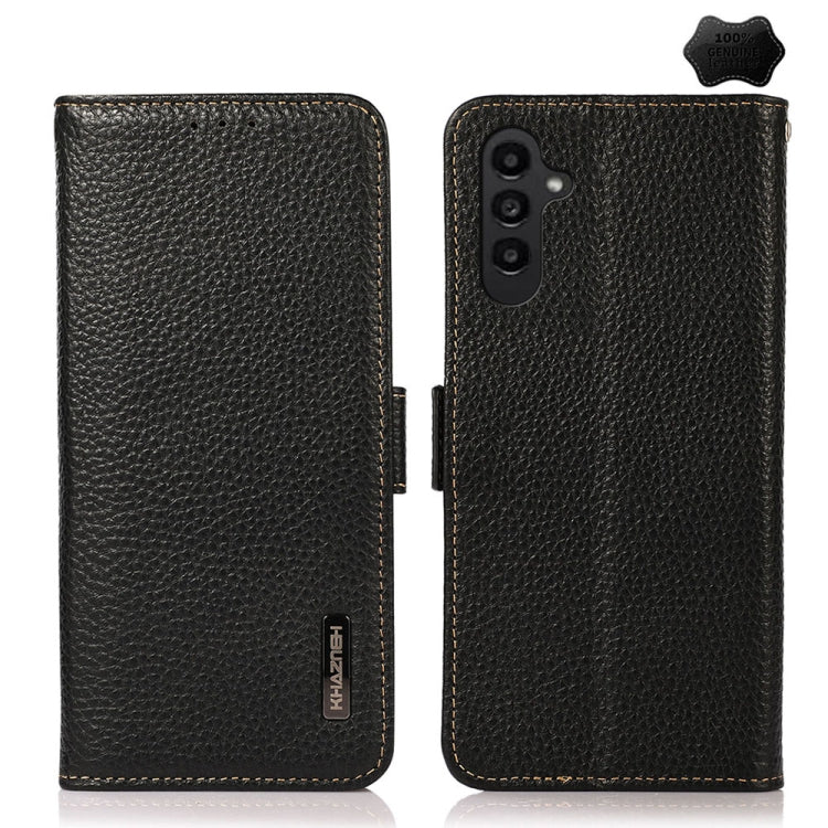 KHAZNEH Side-Magnetic Litchi Genuine Leather RFID Phone Case