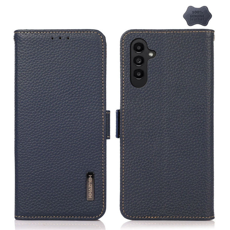 KHAZNEH Side-Magnetic Litchi Genuine Leather RFID Phone Case