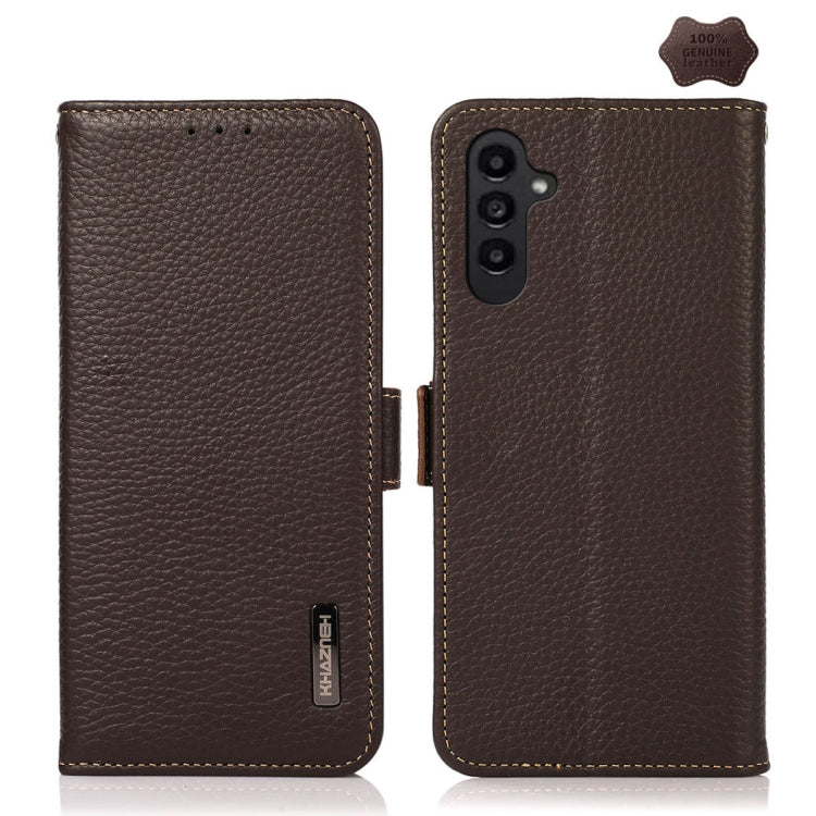 KHAZNEH Side-Magnetic Litchi Genuine Leather RFID Phone Case