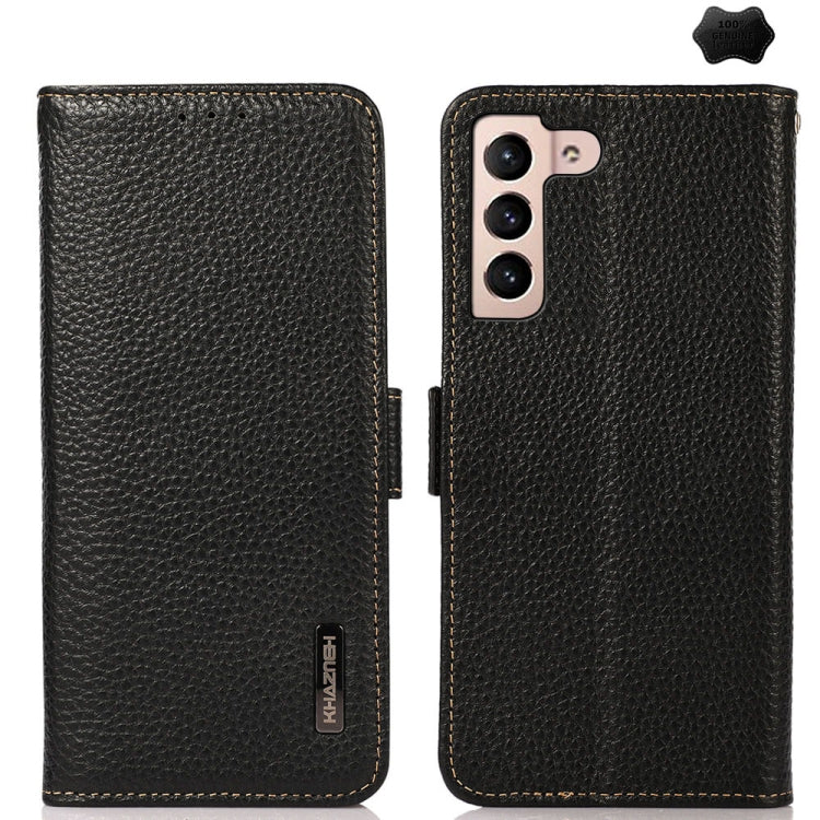 KHAZNEH Side-Magnetic Litchi Genuine Leather RFID Phone Case