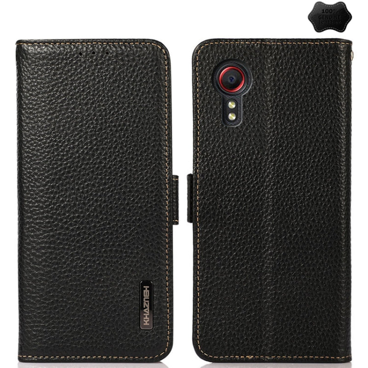 KHAZNEH Side-Magnetic Litchi Genuine Leather RFID Phone Case