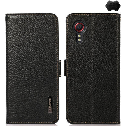 KHAZNEH Side-Magnetic Litchi Genuine Leather RFID Phone Case