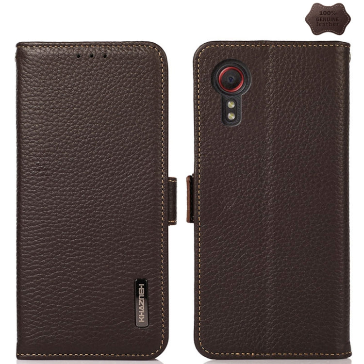 KHAZNEH Side-Magnetic Litchi Genuine Leather RFID Phone Case