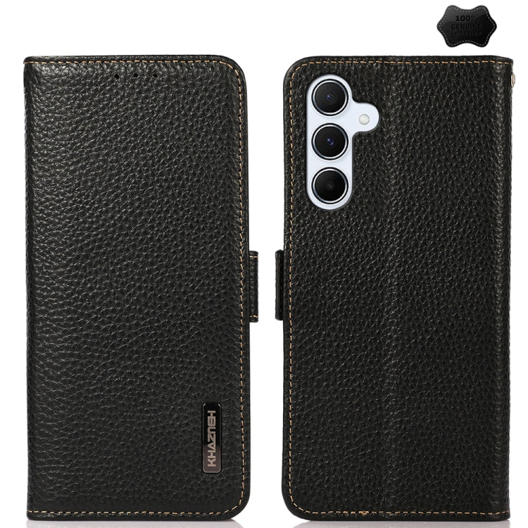 KHAZNEH Side-Magnetic Litchi Genuine Leather RFID Phone Case