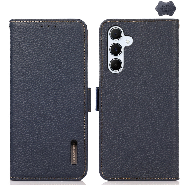 KHAZNEH Side-Magnetic Litchi Genuine Leather RFID Phone Case