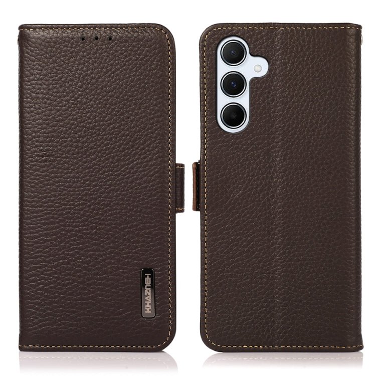 KHAZNEH Side-Magnetic Litchi Genuine Leather RFID Phone Case