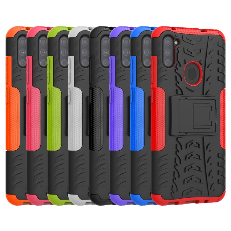 Tire Texture Shockproof TPU+PC Protective Case with Holder, For Samsung Galaxy A11（US Version）