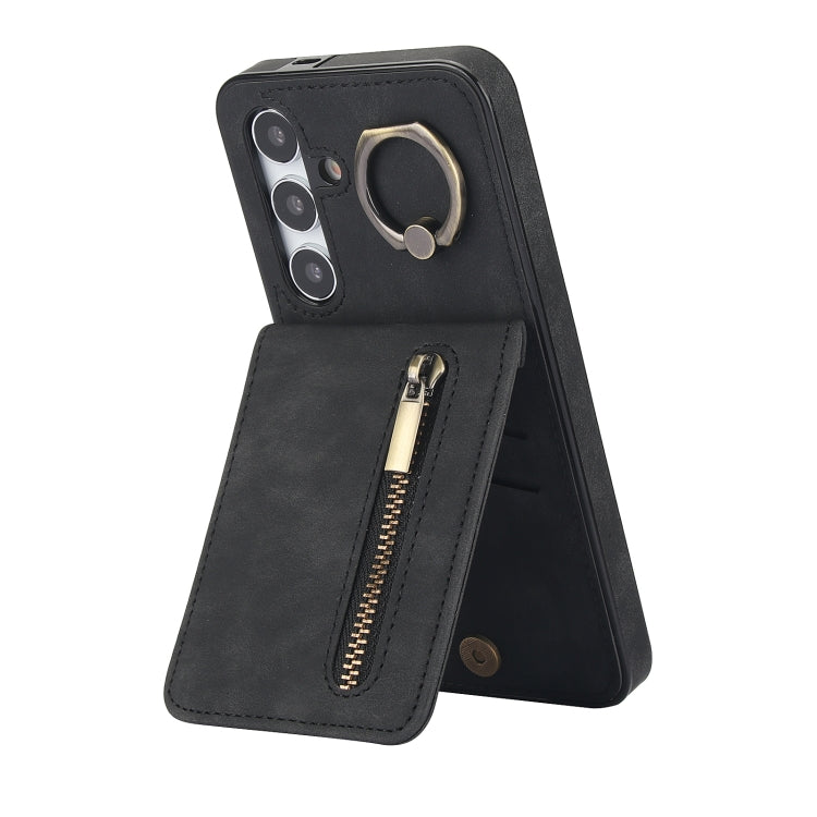Retro Ring and Zipper RFID Card Slot Phone Case, For Samsung Galaxy S25 Edge 5G, For Samsung Galaxy S24 Ultra 5G, For Samsung Galaxy S24+ 5G, For Samsung Galaxy S24 5G