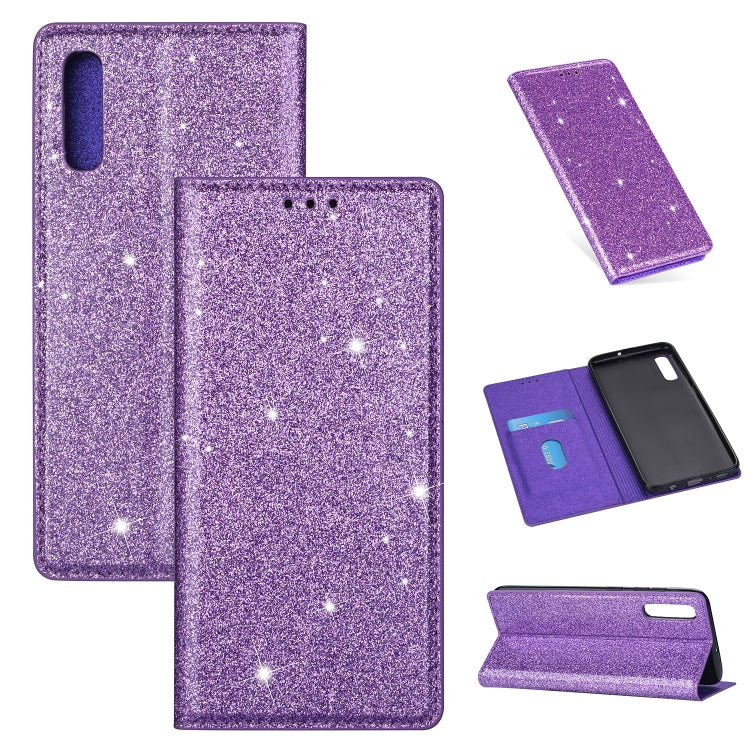 Ultrathin Glitter Magnetic Horizontal Flip Leather Case with Holder & Card Slots, For Samsung Galaxy A70, For Samsung Galaxy A7 (2018) / A750, For Samsung Galaxy J4 (2018), For Samsung Galaxy J4+, For Samsung Galaxy J6 (2018), For Samsung Galaxy J6+���...