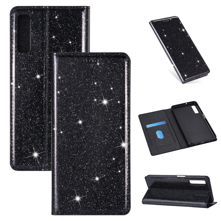 Ultrathin Glitter Magnetic Horizontal Flip Leather Case with Holder & Card Slots, For Samsung Galaxy A70, For Samsung Galaxy A7 (2018) / A750, For Samsung Galaxy J4 (2018), For Samsung Galaxy J4+, For Samsung Galaxy J6 (2018), For Samsung Galaxy J6+���...