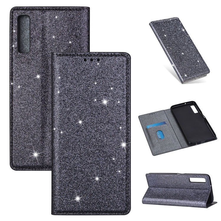 Ultrathin Glitter Magnetic Horizontal Flip Leather Case with Holder & Card Slots, For Samsung Galaxy A70, For Samsung Galaxy A7 (2018) / A750, For Samsung Galaxy J4 (2018), For Samsung Galaxy J4+, For Samsung Galaxy J6 (2018), For Samsung Galaxy J6+���...