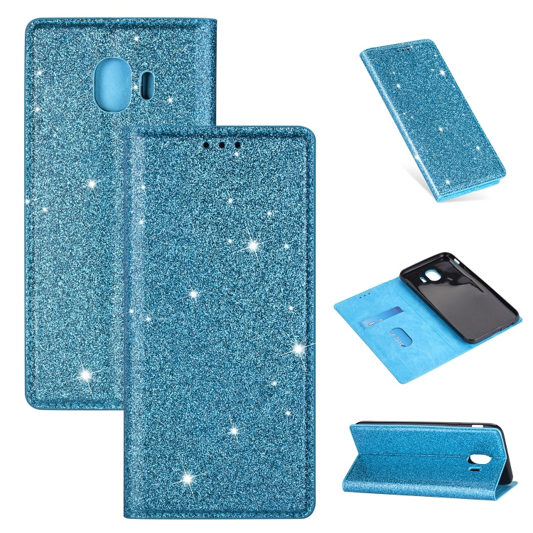 Ultrathin Glitter Magnetic Horizontal Flip Leather Case with Holder & Card Slots, For Samsung Galaxy A70, For Samsung Galaxy A7 (2018) / A750, For Samsung Galaxy J4 (2018), For Samsung Galaxy J4+, For Samsung Galaxy J6 (2018), For Samsung Galaxy J6+���...