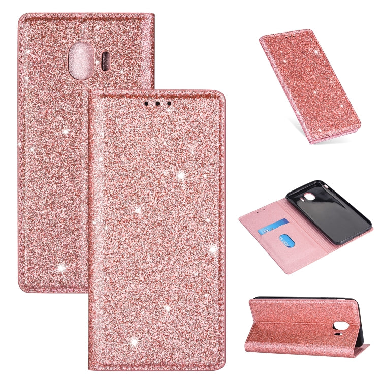 Ultrathin Glitter Magnetic Horizontal Flip Leather Case with Holder & Card Slots, For Samsung Galaxy A70, For Samsung Galaxy A7 (2018) / A750, For Samsung Galaxy J4 (2018), For Samsung Galaxy J4+, For Samsung Galaxy J6 (2018), For Samsung Galaxy J6+���...