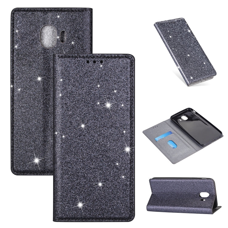 Ultrathin Glitter Magnetic Horizontal Flip Leather Case with Holder & Card Slots, For Samsung Galaxy A70, For Samsung Galaxy A7 (2018) / A750, For Samsung Galaxy J4 (2018), For Samsung Galaxy J4+, For Samsung Galaxy J6 (2018), For Samsung Galaxy J6+���...