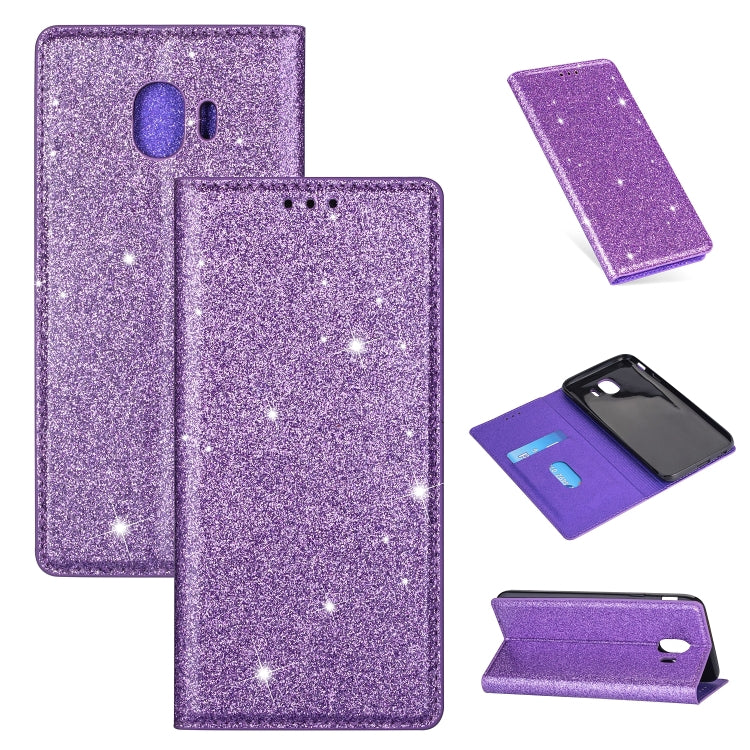 Ultrathin Glitter Magnetic Horizontal Flip Leather Case with Holder & Card Slots, For Samsung Galaxy A70, For Samsung Galaxy A7 (2018) / A750, For Samsung Galaxy J4 (2018), For Samsung Galaxy J4+, For Samsung Galaxy J6 (2018), For Samsung Galaxy J6+���...