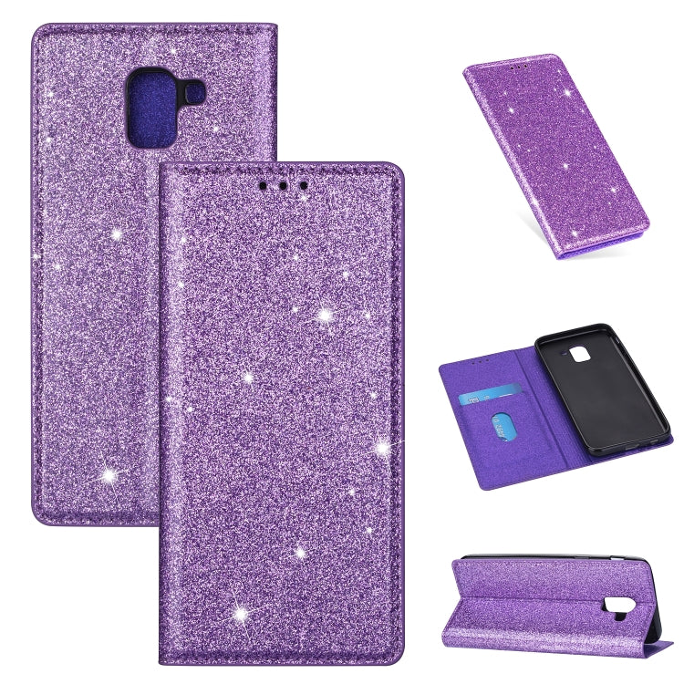 Ultrathin Glitter Magnetic Horizontal Flip Leather Case with Holder & Card Slots, For Samsung Galaxy A70, For Samsung Galaxy A7 (2018) / A750, For Samsung Galaxy J4 (2018), For Samsung Galaxy J4+, For Samsung Galaxy J6 (2018), For Samsung Galaxy J6+���...