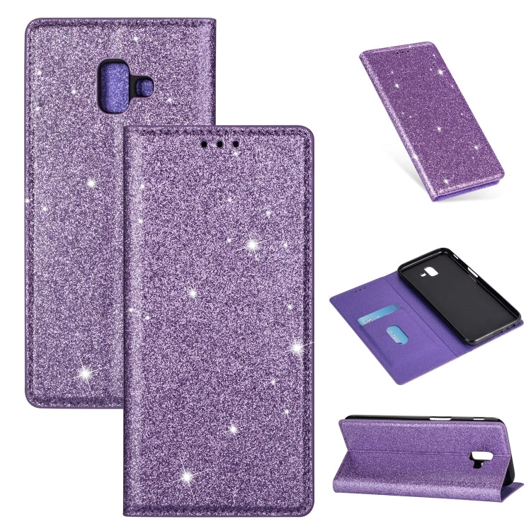 Ultrathin Glitter Magnetic Horizontal Flip Leather Case with Holder & Card Slots, For Samsung Galaxy A70, For Samsung Galaxy A7 (2018) / A750, For Samsung Galaxy J4 (2018), For Samsung Galaxy J4+, For Samsung Galaxy J6 (2018), For Samsung Galaxy J6+���...