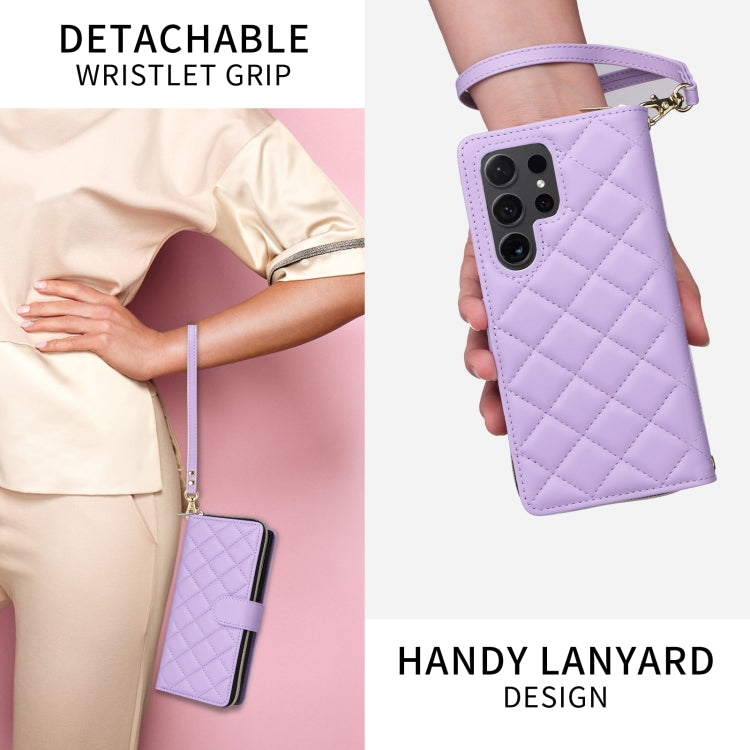 Crossbody Rhombic Zipper Tower Buckle Leather Phone Case with Lanyard