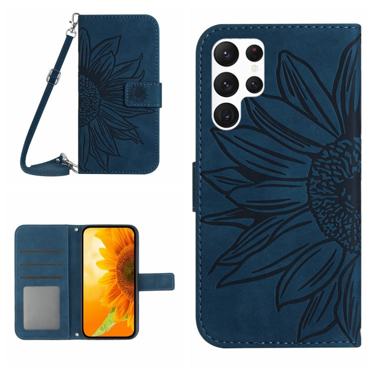Skin Feel Sun Flower Embossed Flip Leather Phone Case with Lanyard