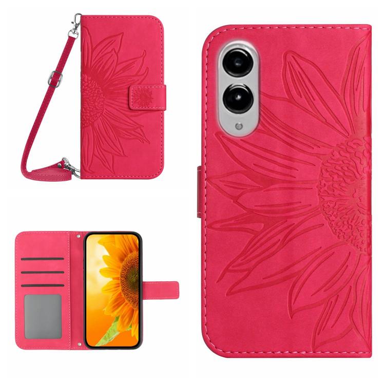 Skin Feel Sun Flower Embossed Flip Leather Phone Case with Lanyard