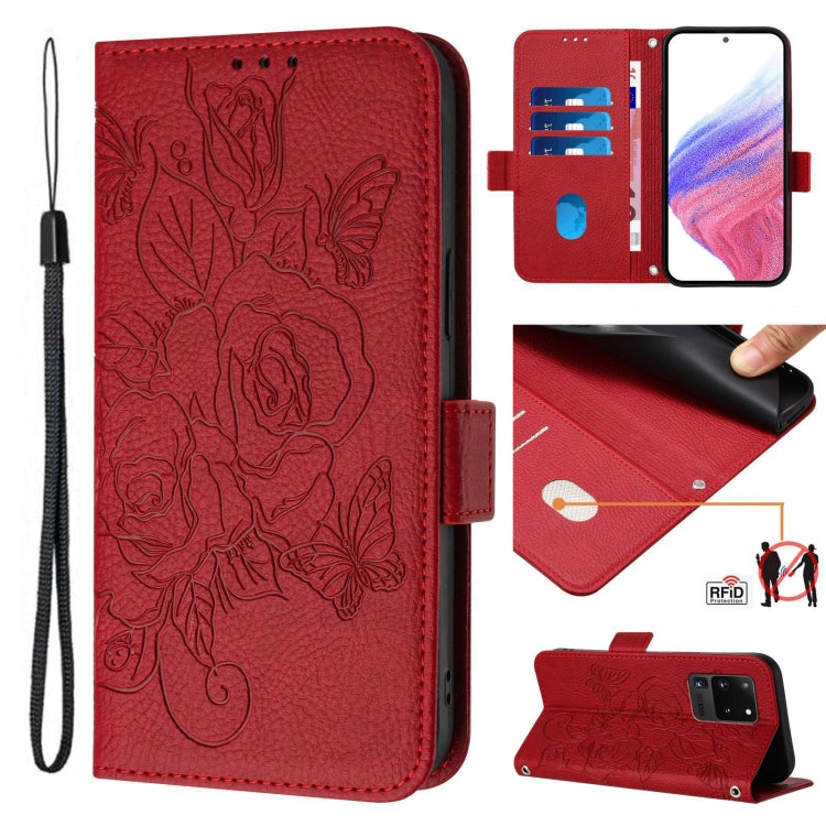 Embossed Rose RFID Anti-theft Leather Phone Case