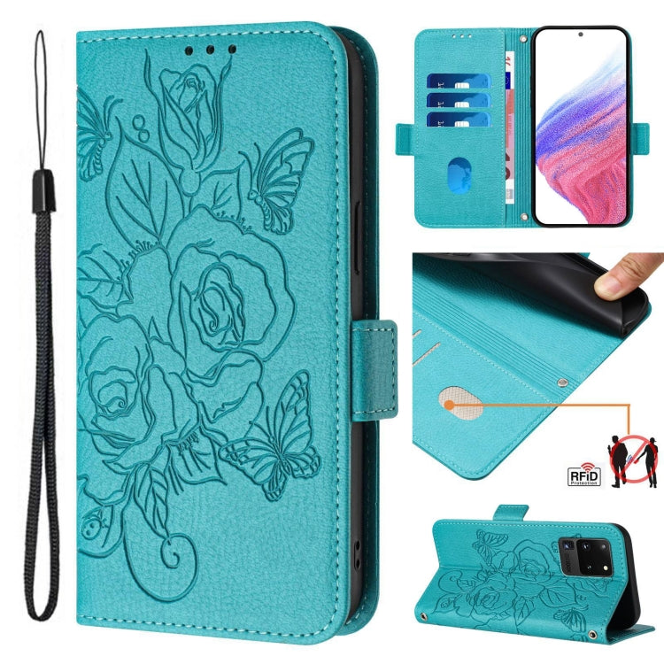 Embossed Rose RFID Anti-theft Leather Phone Case