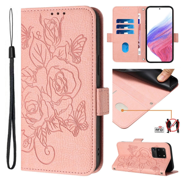 Embossed Rose RFID Anti-theft Leather Phone Case