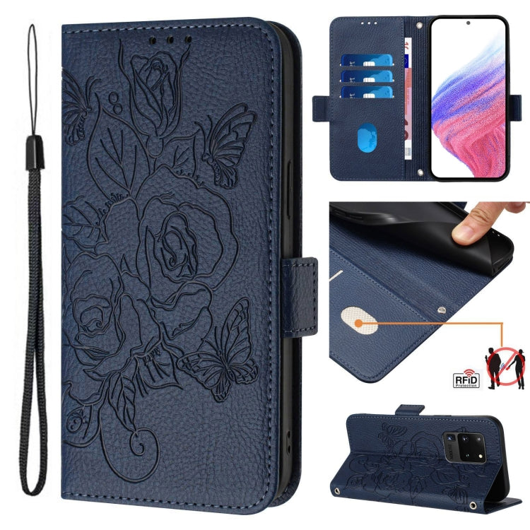 Embossed Rose RFID Anti-theft Leather Phone Case