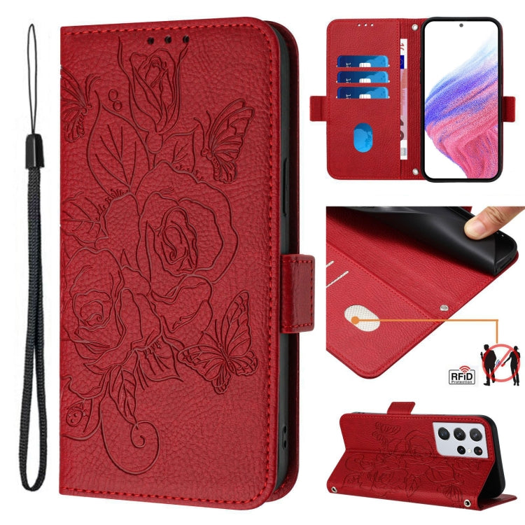 Embossed Rose RFID Anti-theft Leather Phone Case