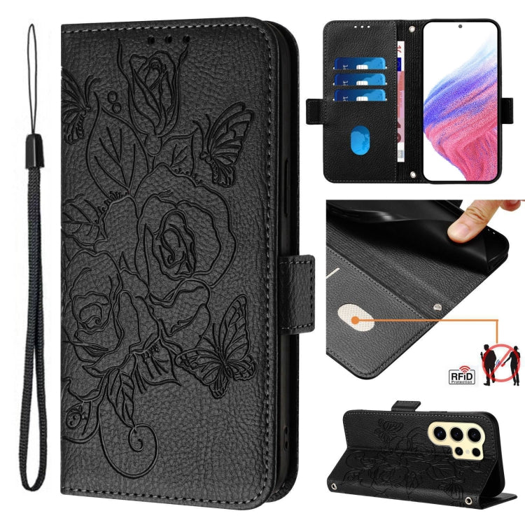 Embossed Rose RFID Anti-theft Leather Phone Case