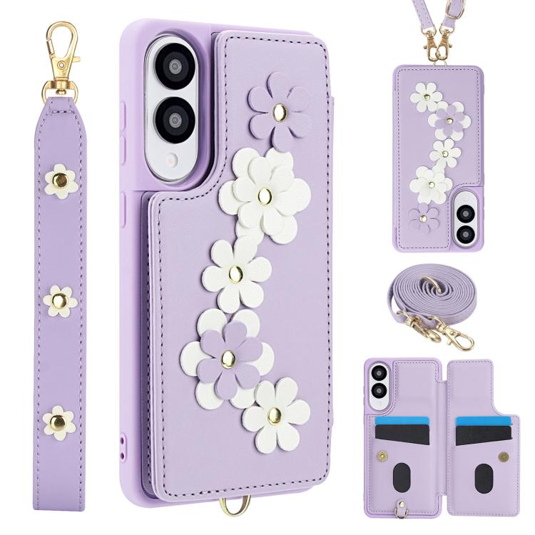 Crossbody Flower Pattern Leather Phone Case