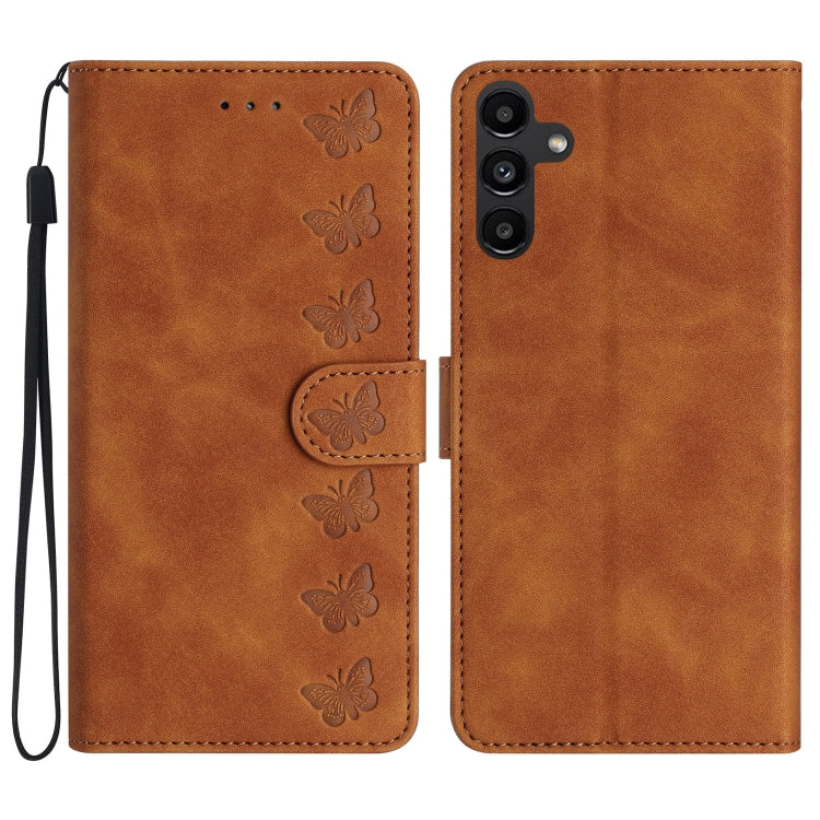 Seven Butterflies Embossed Leather Phone Case, For Samsung Galaxy S25 Edge 5G, For Samsung Galaxy S25 5G, For Samsung Galaxy S25+ 5G, For Samsung Galaxy S25 Ultra 5G, For Samsung Galaxy S24 FE 5G