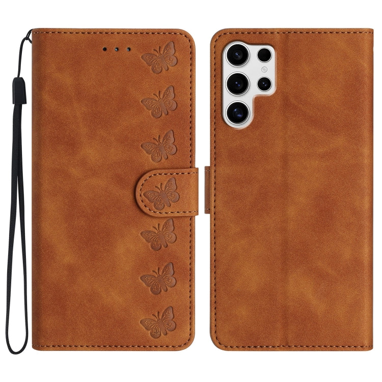 Seven Butterflies Embossed Leather Phone Case, For Samsung Galaxy S25 Edge 5G, For Samsung Galaxy S25 5G, For Samsung Galaxy S25+ 5G, For Samsung Galaxy S25 Ultra 5G, For Samsung Galaxy S24 FE 5G