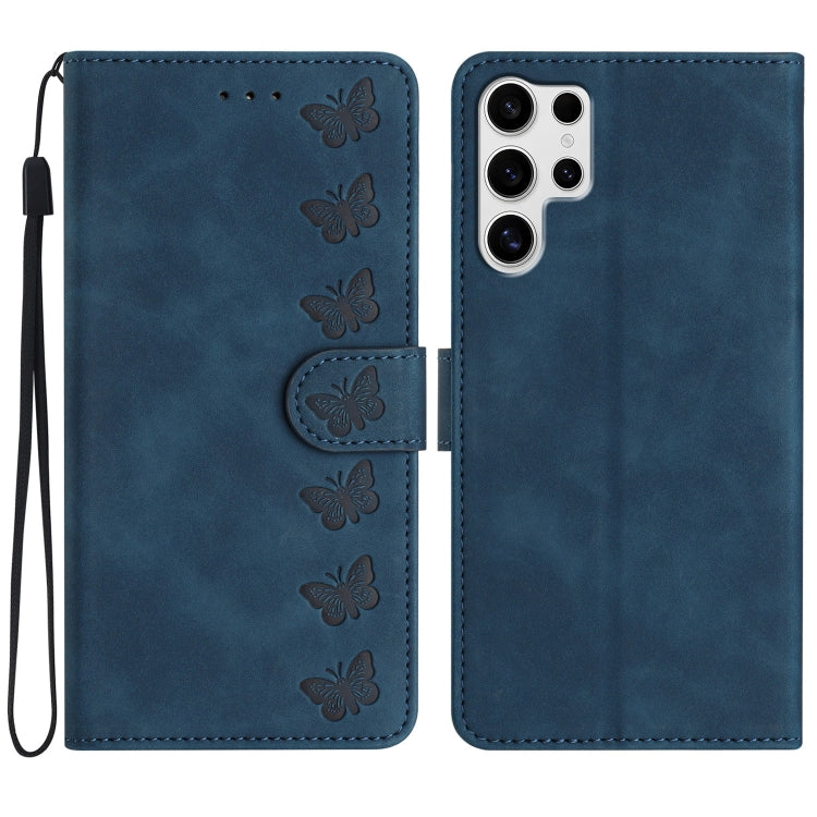 Seven Butterflies Embossed Leather Phone Case, For Samsung Galaxy S25 Edge 5G, For Samsung Galaxy S25 5G, For Samsung Galaxy S25+ 5G, For Samsung Galaxy S25 Ultra 5G, For Samsung Galaxy S24 FE 5G