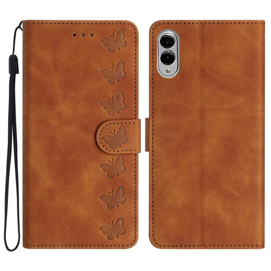 Seven Butterflies Embossed Leather Phone Case, For Samsung Galaxy S25 Edge 5G, For Samsung Galaxy S25 5G, For Samsung Galaxy S25+ 5G, For Samsung Galaxy S25 Ultra 5G, For Samsung Galaxy S24 FE 5G