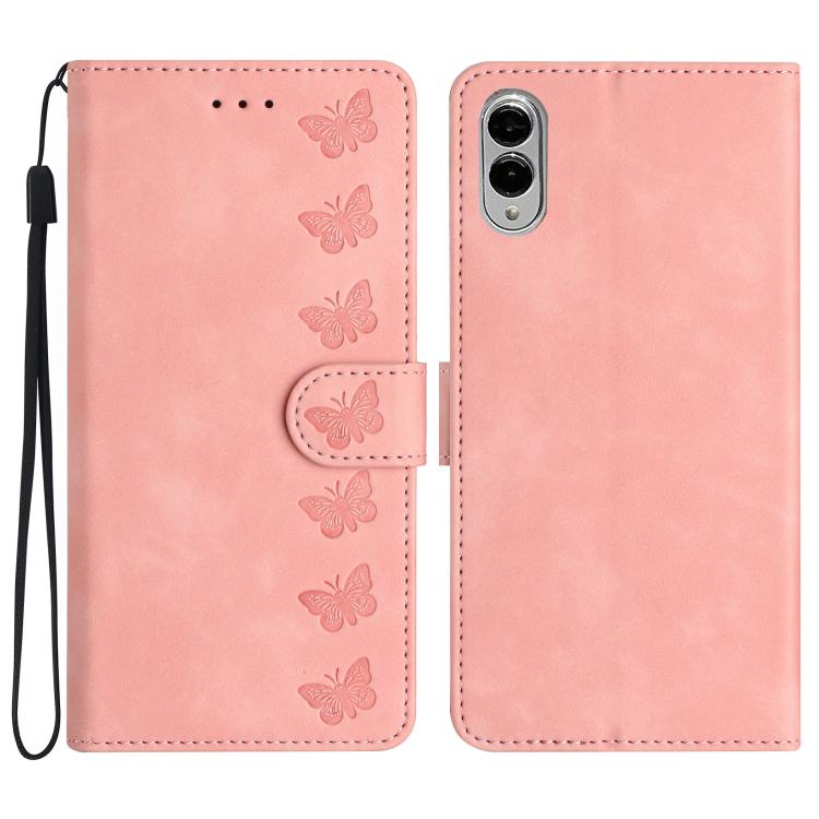 Seven Butterflies Embossed Leather Phone Case, For Samsung Galaxy S25 Edge 5G, For Samsung Galaxy S25 5G, For Samsung Galaxy S25+ 5G, For Samsung Galaxy S25 Ultra 5G, For Samsung Galaxy S24 FE 5G