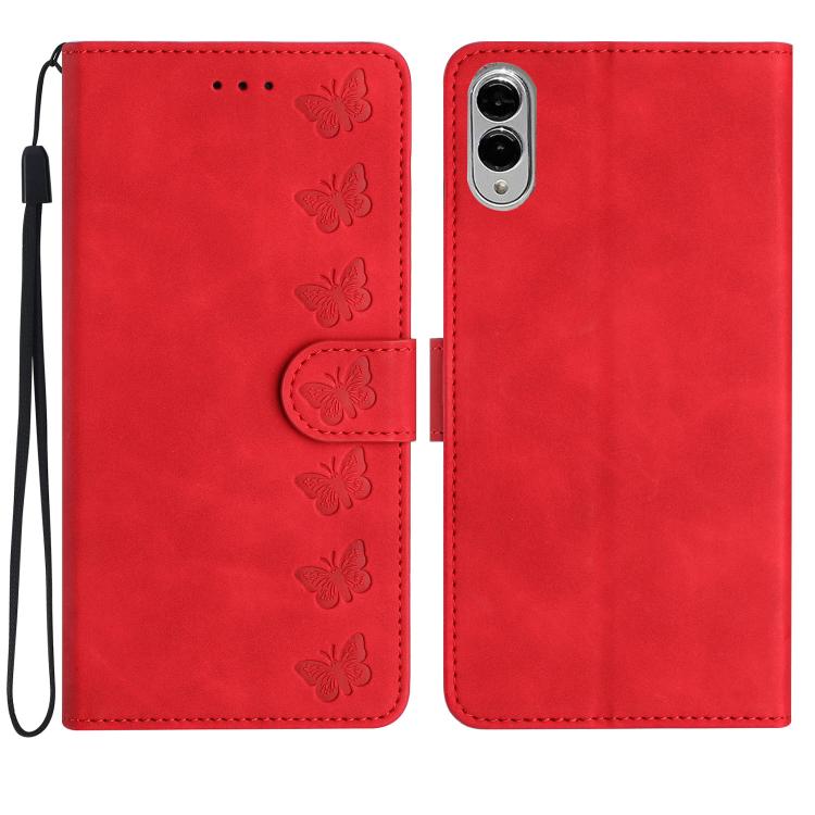 Seven Butterflies Embossed Leather Phone Case, For Samsung Galaxy S25 Edge 5G, For Samsung Galaxy S25 5G, For Samsung Galaxy S25+ 5G, For Samsung Galaxy S25 Ultra 5G, For Samsung Galaxy S24 FE 5G