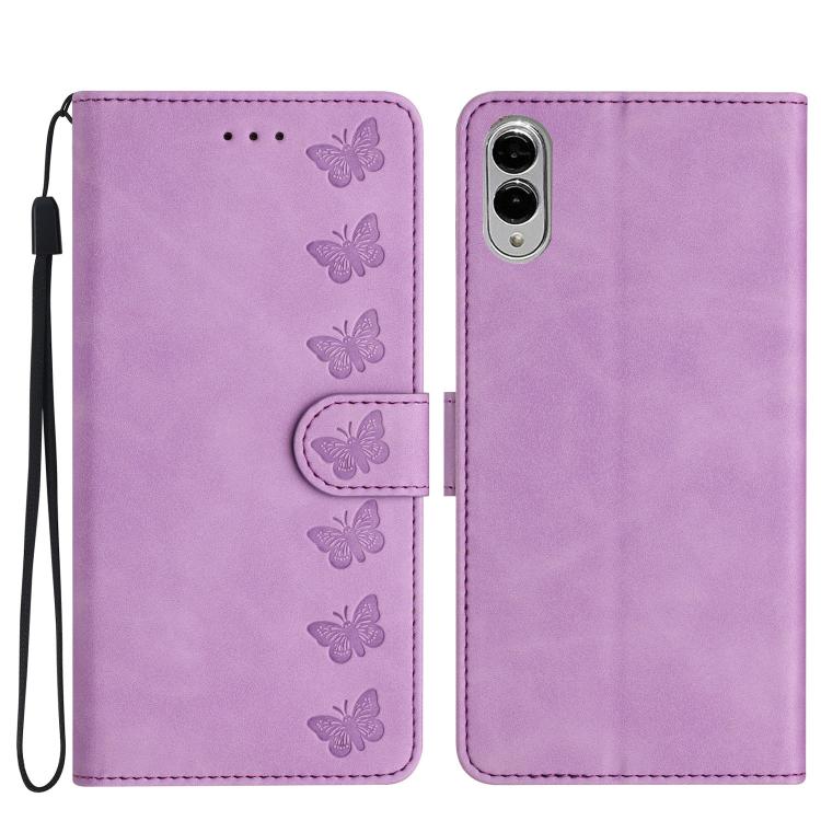 Seven Butterflies Embossed Leather Phone Case, For Samsung Galaxy S25 Edge 5G, For Samsung Galaxy S25 5G, For Samsung Galaxy S25+ 5G, For Samsung Galaxy S25 Ultra 5G, For Samsung Galaxy S24 FE 5G