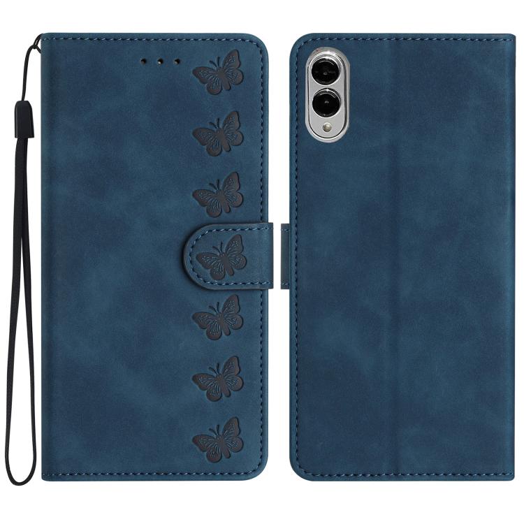 Seven Butterflies Embossed Leather Phone Case, For Samsung Galaxy S25 Edge 5G, For Samsung Galaxy S25 5G, For Samsung Galaxy S25+ 5G, For Samsung Galaxy S25 Ultra 5G, For Samsung Galaxy S24 FE 5G