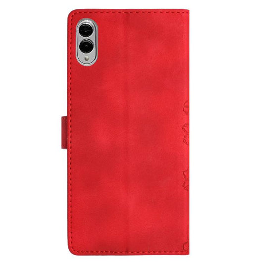 Cherry Blossom Butterfly Skin Feel Embossed PU Phone Case