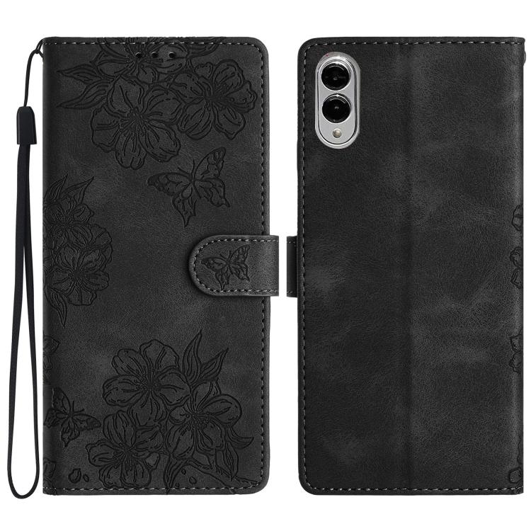 Cherry Blossom Butterfly Skin Feel Embossed PU Phone Case
