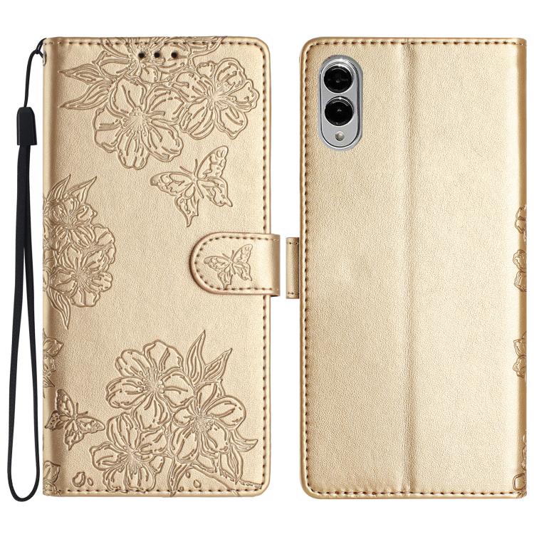Cherry Blossom Butterfly Skin Feel Embossed PU Phone Case