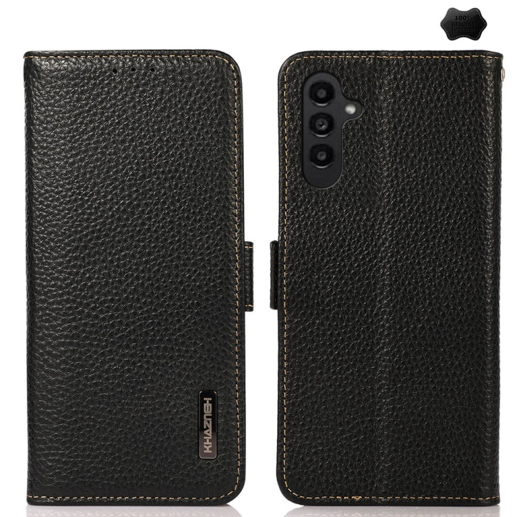 KHAZNEH Side-Magnetic Litchi Genuine Leather RFID Phone Case, For Samsung Galaxy S25 FE 5G, For Samsung Galaxy S25 Edge 5G, For Samsung Galaxy S25 Ultra 5G, For Samsung Galaxy S24 FE 5G
