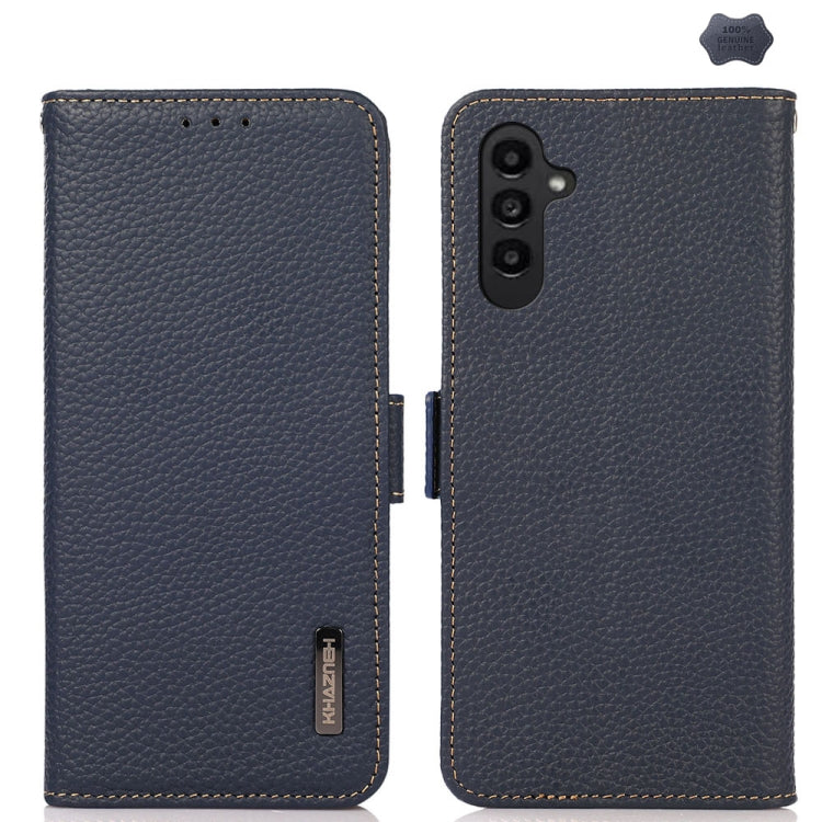 KHAZNEH Side-Magnetic Litchi Genuine Leather RFID Phone Case, For Samsung Galaxy S25 FE 5G, For Samsung Galaxy S25 Edge 5G, For Samsung Galaxy S25 Ultra 5G, For Samsung Galaxy S24 FE 5G