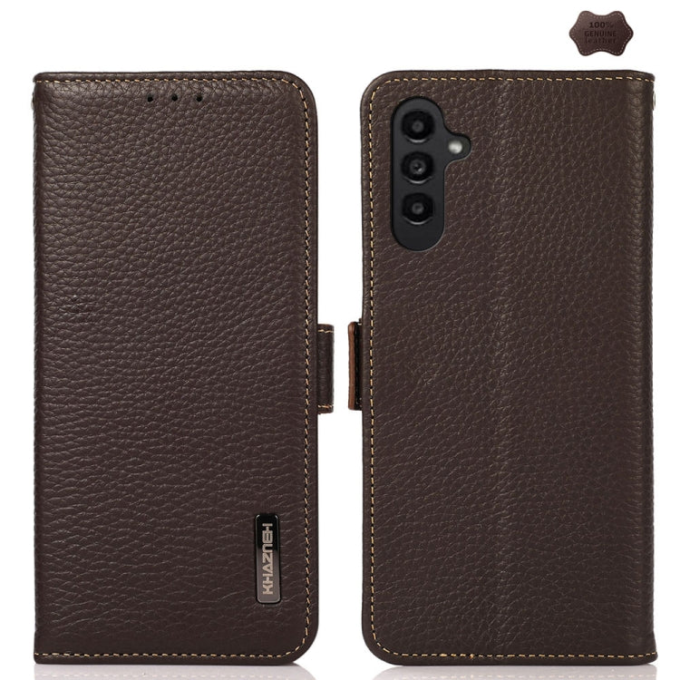 KHAZNEH Side-Magnetic Litchi Genuine Leather RFID Phone Case, For Samsung Galaxy S25 FE 5G, For Samsung Galaxy S25 Edge 5G, For Samsung Galaxy S25 Ultra 5G, For Samsung Galaxy S24 FE 5G