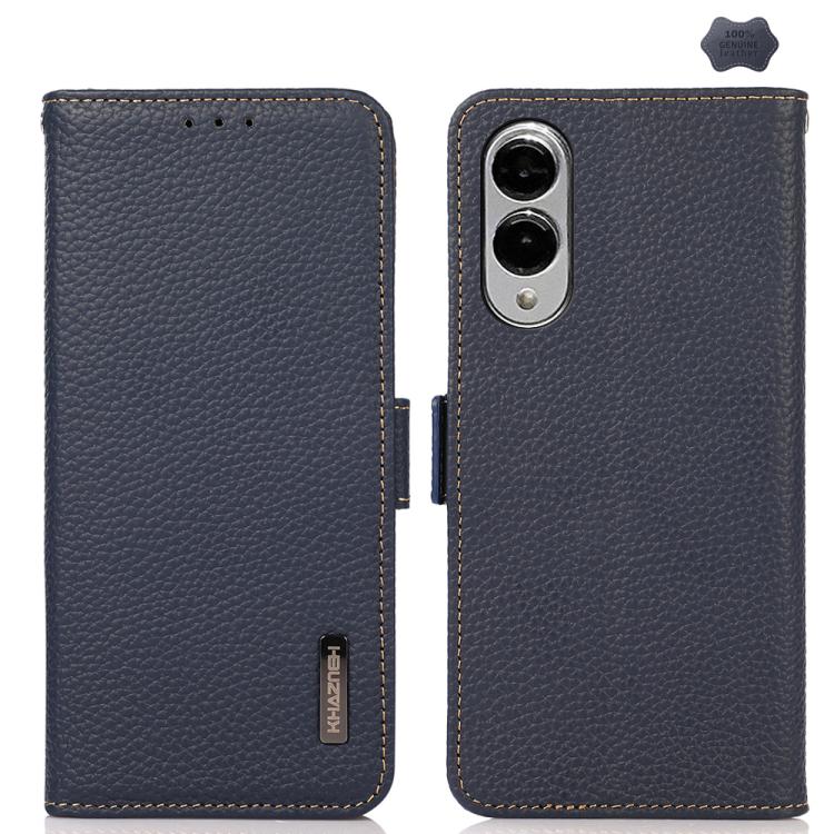 KHAZNEH Side-Magnetic Litchi Genuine Leather RFID Phone Case, For Samsung Galaxy S25 FE 5G, For Samsung Galaxy S25 Edge 5G, For Samsung Galaxy S25 Ultra 5G, For Samsung Galaxy S24 FE 5G