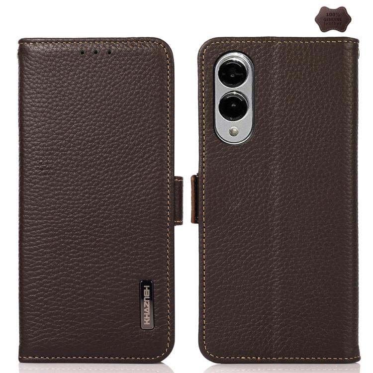 KHAZNEH Side-Magnetic Litchi Genuine Leather RFID Phone Case, For Samsung Galaxy S25 FE 5G, For Samsung Galaxy S25 Edge 5G, For Samsung Galaxy S25 Ultra 5G, For Samsung Galaxy S24 FE 5G