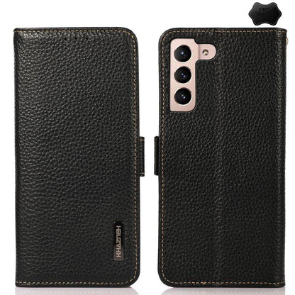 KHAZNEH Side-Magnetic Litchi Genuine Leather RFID Phone Case, For Samsung Galaxy S25 FE 5G, For Samsung Galaxy S25 Edge 5G, For Samsung Galaxy S25 Ultra 5G, For Samsung Galaxy S24 FE 5G