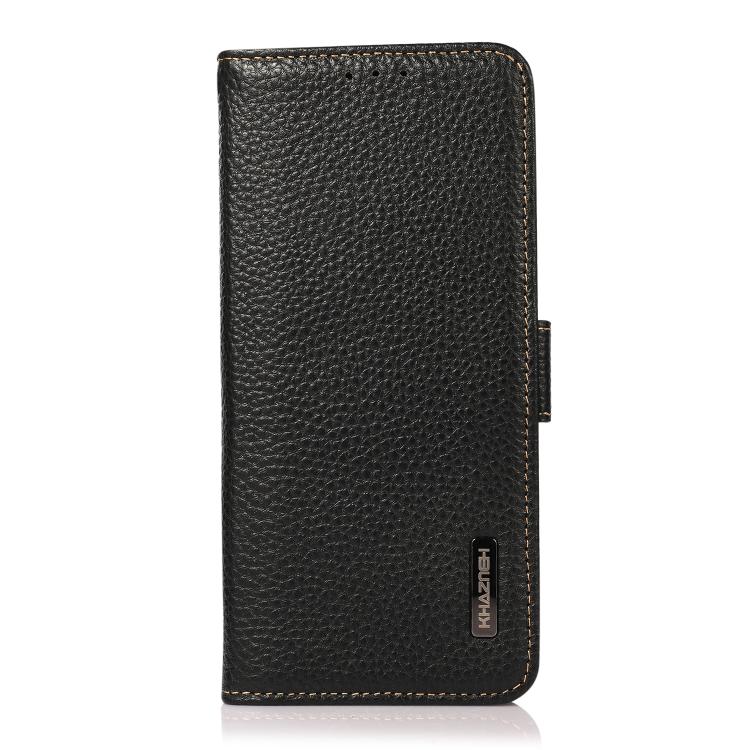 KHAZNEH Side-Magnetic Litchi Genuine Leather RFID Phone Case, For Samsung Galaxy S25 FE 5G, For Samsung Galaxy S25 Edge 5G, For Samsung Galaxy S25 Ultra 5G, For Samsung Galaxy S24 FE 5G