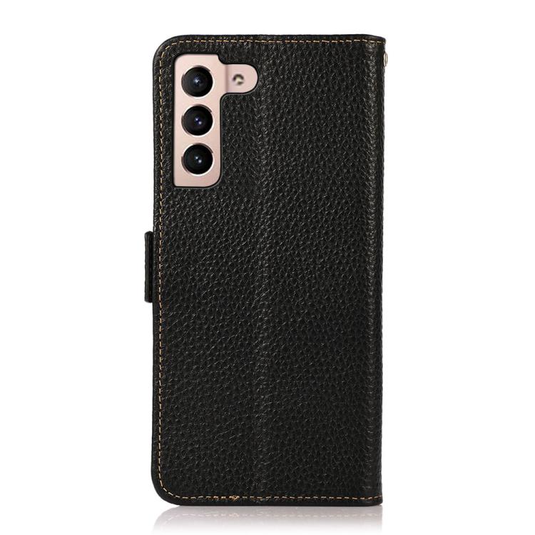 KHAZNEH Side-Magnetic Litchi Genuine Leather RFID Phone Case, For Samsung Galaxy S25 FE 5G, For Samsung Galaxy S25 Edge 5G, For Samsung Galaxy S25 Ultra 5G, For Samsung Galaxy S24 FE 5G